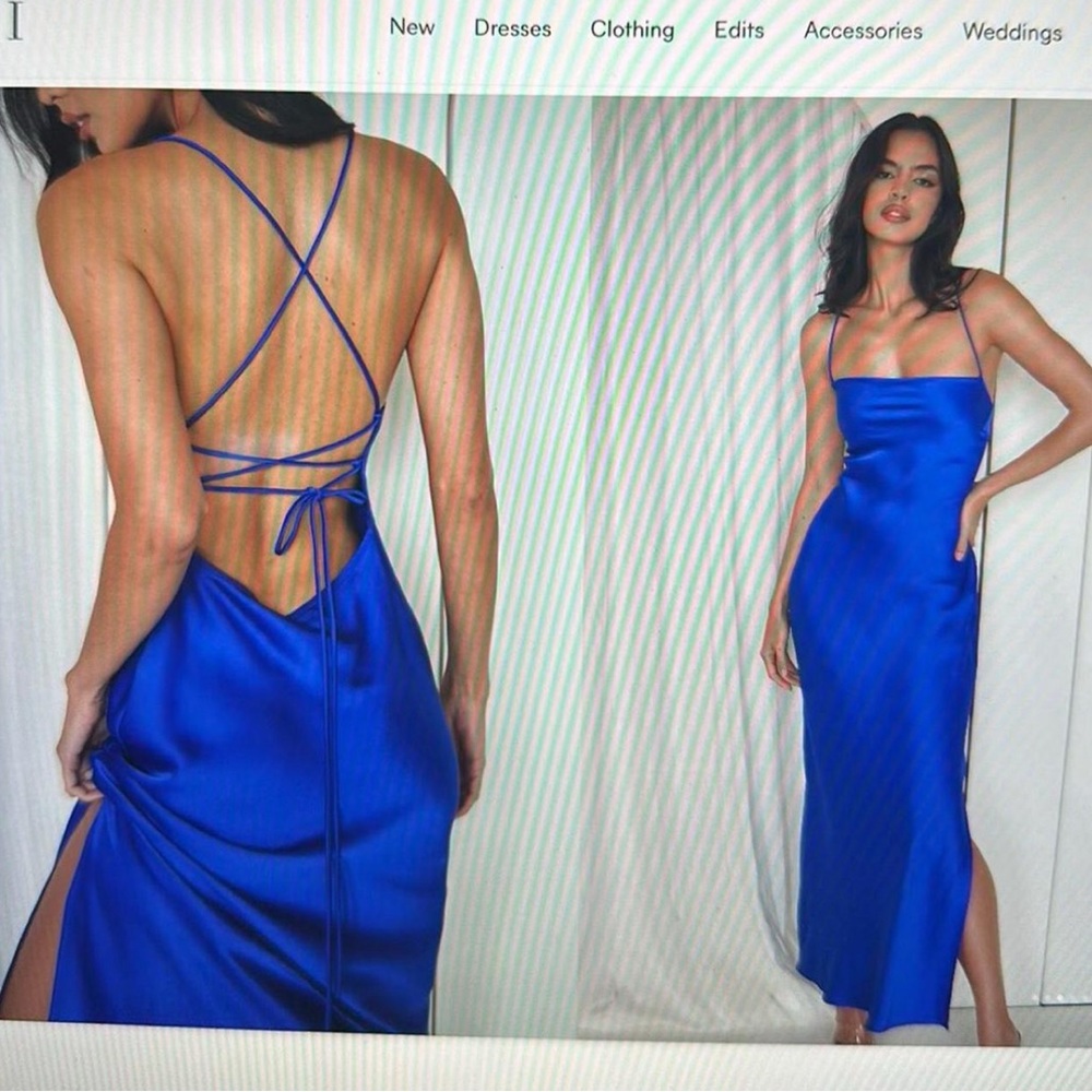 Meshki Royal Blue Backless Satin Dress